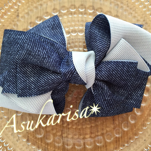 ルマンドリボン】人気色♡リボンバレッタ デニム色 バレッタ Asukarisa 