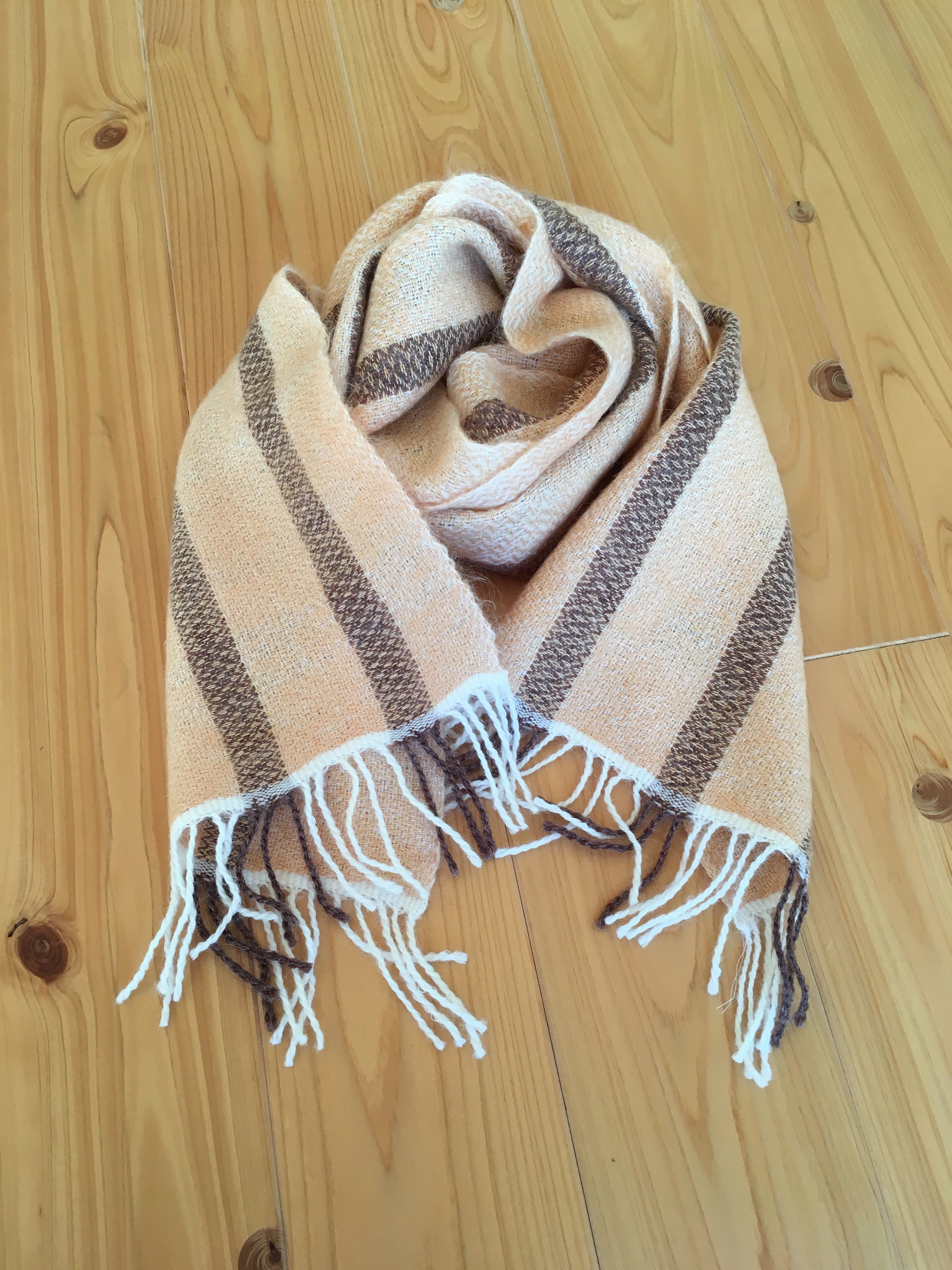 手織りマフラー オレンジ　モヘアー　花風通