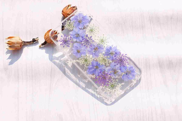 iPhoneX iPhone8/7/6S/5/SE/Plus 押し花 ケース 多機種対応 スマホケース F001 3枚目の画像