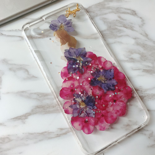 iPhoneX iPhone8/7/6S/5/SE/Plus 押し花 ケース 多機種対応