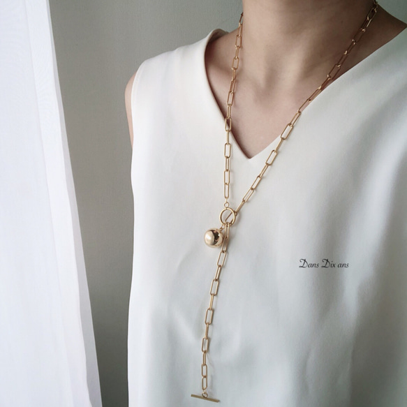 surgecalstainles chain necklace ball charm/gold/金属アレルギー対応　 3枚目の画像