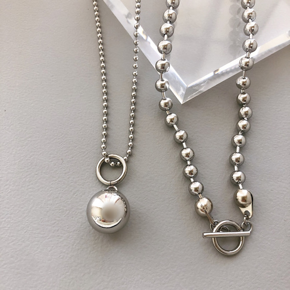 stainless  ballchain  necklace ball charm /金属アレルギー対応　 6枚目の画像