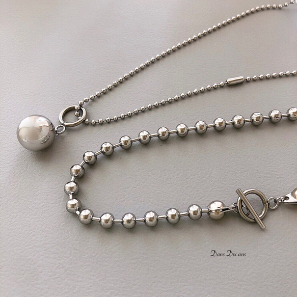 stainless  ballchain  necklace ball charm /金属アレルギー対応　 7枚目の画像