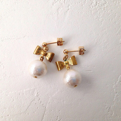 Cotton pearl × ribbon pierce (NO.2218) 2枚目の画像