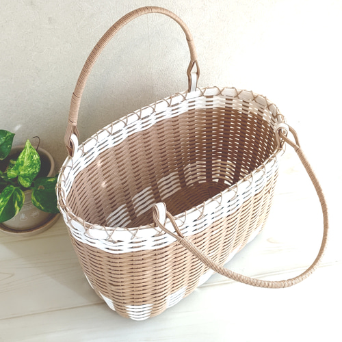 ベージュ　かごバッグ SALE! 30cm ベース BASE かご編みトートバッグ （ベージュ） -ファッション