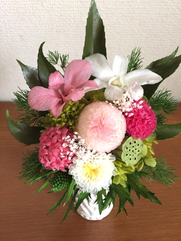 プリザーブドフラワー仏花 ミニピンク 3枚目の画像