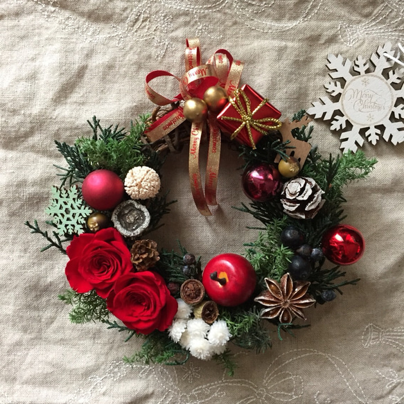 プリザーブドリース のクリスマスミニリース 15㎝ 1枚目の画像