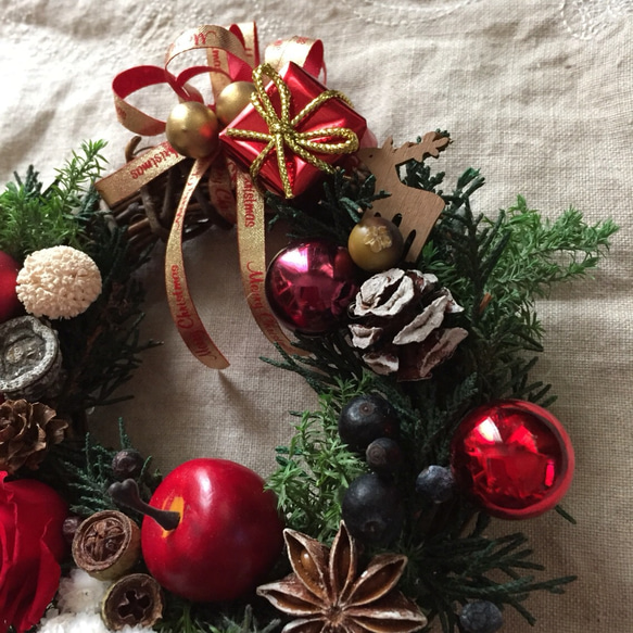 プリザーブドリース のクリスマスミニリース 15㎝ 4枚目の画像
