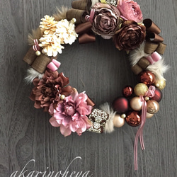 antique pink&brown クリスマスリース 30㎝ アーティフィシャルリース クリスマスハンドメイド2017 1枚目の画像