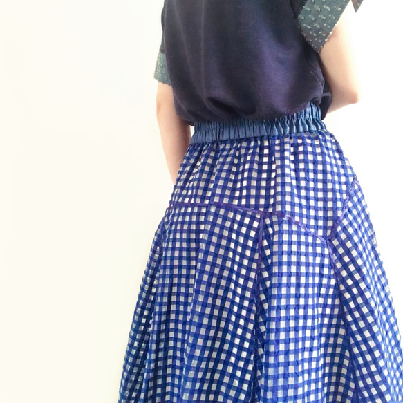 涼やかなチェックのロングスカート＜ブルー＞ 4枚目の画像