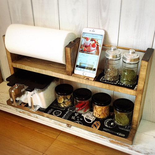 スマホスタンド付きスパイスラック2 キッチンペーパーホルダー