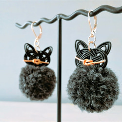 蓬鬆的！水木貓結耳環*黑色（可以改變耳環）《冬季準備手工2020》 第1張的照片