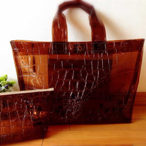 クロコ風型押しビニールTOTE（M）ブラウン トートバッグ ihouse bag
