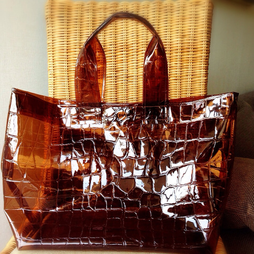 クロコ風型押しビニールTOTE（M）ブラウン トートバッグ ihouse bag