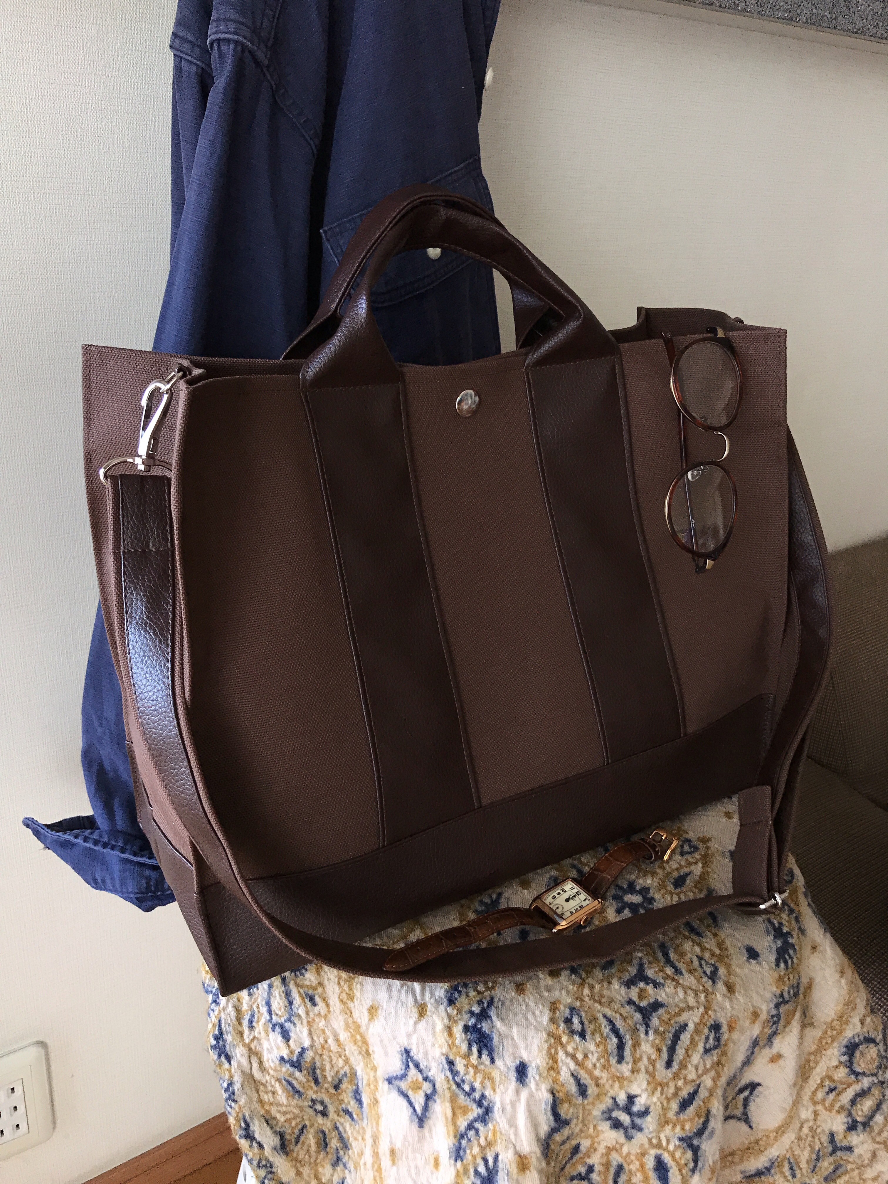 2way大人トートM ／チョコ×ブラウン　軽量　通勤　通学　A4対応