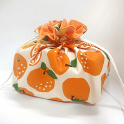 フレッシュビタミン♪オレンジ柄  お弁当袋    巾着袋   ランチバッグ 1枚目の画像
