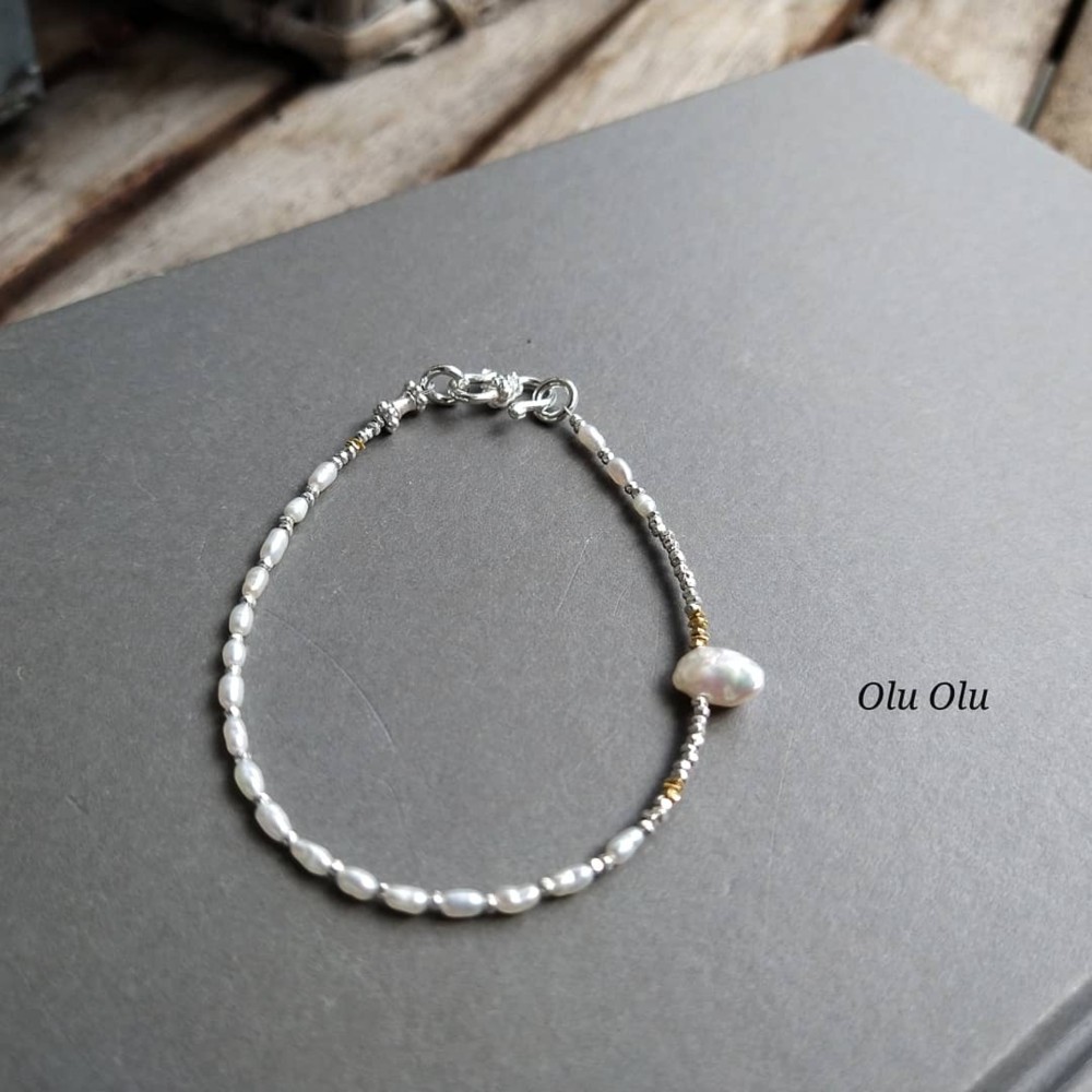 ケシパール×淡水パール×カレンシルバーのブレスレット