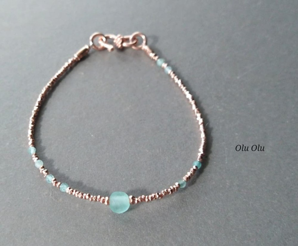 古代ローマングラス×希少石グランディディエライト×ロゼカレンシルバーのブレスレット