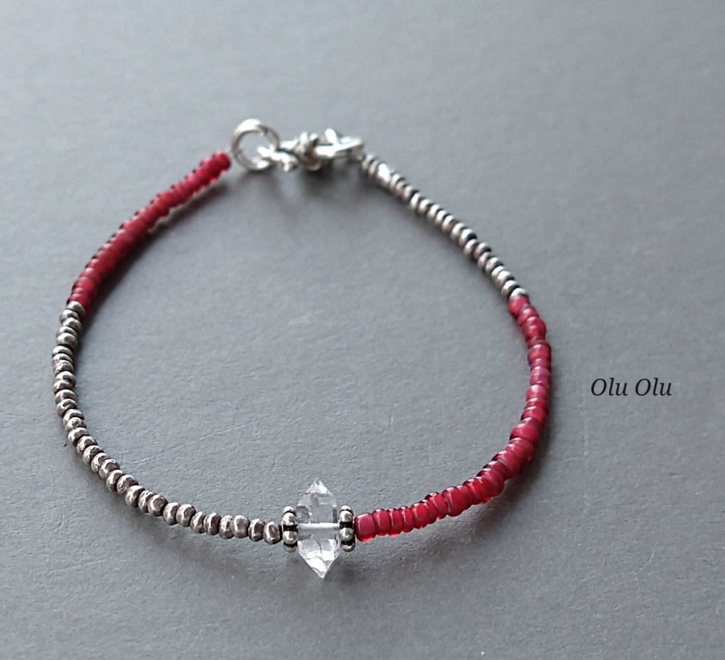 アンティークホワイトハーツ×ハーキマーダイヤモンド×カレンシルバーのブレスレット