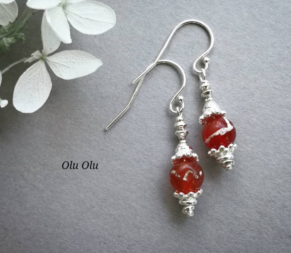 エッチドカーネリアンのシルバーピアス