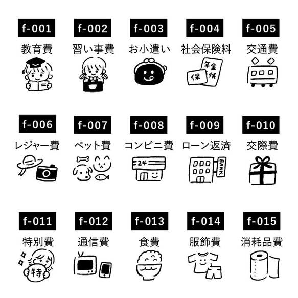 手帳スタンプmini 家計簿 30種類から1個選べる（f-001-030）はんこ ハンコ スケジュールスタンプ 2枚目の画像