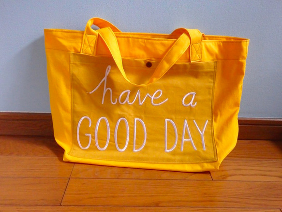 大きめトートバッグ　「have　a GOOD DAY」 2枚目の画像