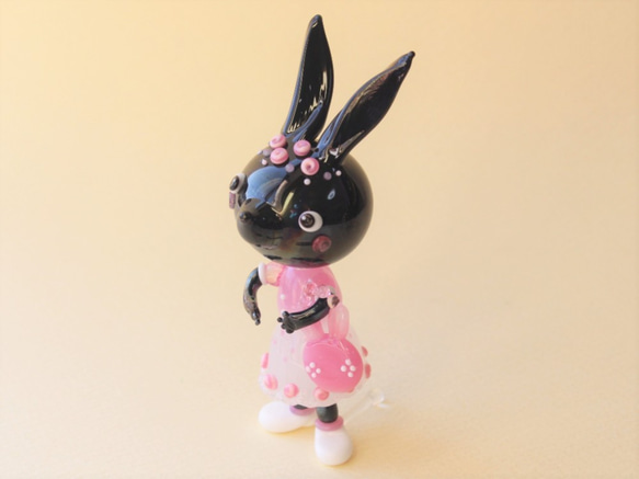 お花いっぱい黒うさぎ（ピンク） その他人形 GLASS ASOBI TOM
