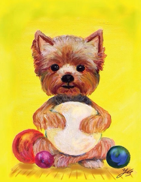 ヨークシャテリア 絵画 アクリル画 犬