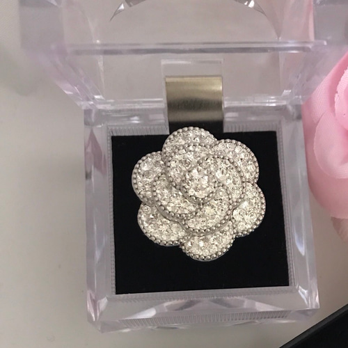 グルーデコ®カメリアリング♡スワロフスキー®使用 受注制作・ラスト1点】華やかなカメリアリングMサイズ/グルーデコ 指輪