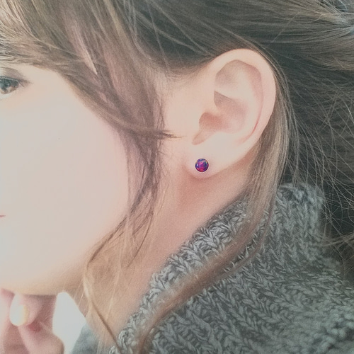再販】京都オパール【深紫】14kgfポストピアス ピアス（スタッド