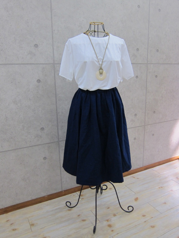 【受注製作】インディゴ染めのタックギャザースカート 2枚目の画像