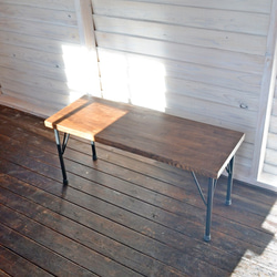 オーク集成無垢材×アイアン鉄脚ベンチ・サイドテーブル（ダークチョコ） 2枚目の画像