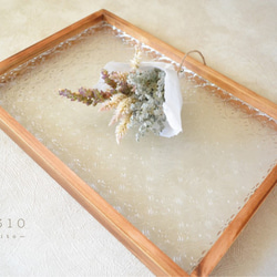 日本檜木與復古玻璃製成的咖啡廳托盤（花卉圖案花卉玻璃） 第1張的照片