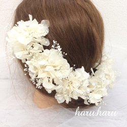 NO.114 本物花 プリザーブドフラワー 髪飾りコットンパール風ホワイトset 4枚目の画像