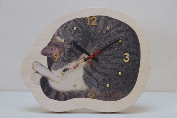 kiji猫 ウッド時計『眠り猫』 1枚目の画像