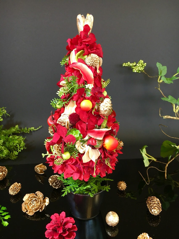 X'mas tree ・【情熱レッド】プリザーブド・アーティフィシャル・真っ赤な可愛いクリスマスツリー☆受注生産☆ 5枚目の画像