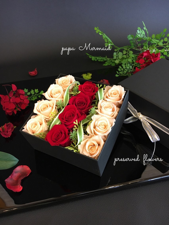 flower box☆ 女性が大好きな薔薇の詰合せ♪ プリザーブドフラワー♪ ピンク&レッド☆ 1枚目の画像