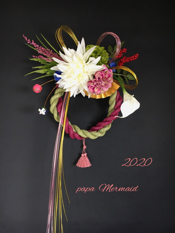 2020☆お正月飾り・しめ縄・アーティフィシャルフラワー【ピンク】 8枚目の画像