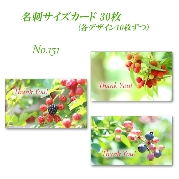 No.151 輝くフルーツのカード（ブラックベリー・ヤマモモ・ブルーベリー）#1  名刺サイズカード　30枚 1枚目の画像