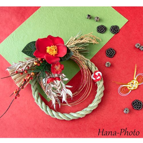 （b-480）水引パーツ　しめ縄リース　椿 b-480）水引パーツ しめ縄リース 椿 b-480）水引パーツ しめ縄リース