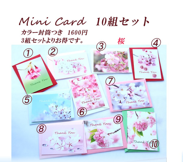 桜のミニカード（カラー封筒つき） 10組セット　　1600円 2枚目の画像