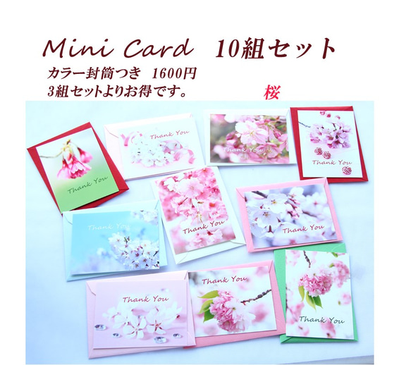 桜のミニカード（カラー封筒つき） 10組セット　　1600円 3枚目の画像