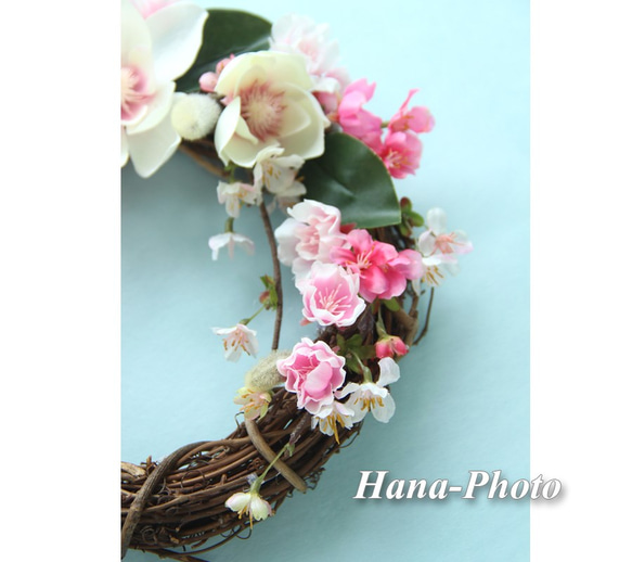 038) マグノリアと桜の春リース　Sold　 3枚目の画像