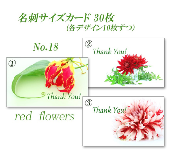 No.18   赤い花　　  名刺サイズサンキューカード   30枚 2枚目の画像