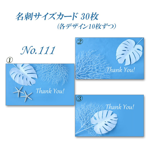 No.111  白いモンステラ   名刺サイズサンキューカード   30枚 2枚目の画像