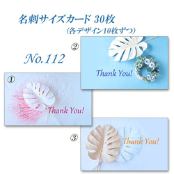 No.112  白いモンステラ ver2   名刺サイズサンキューカード   30枚 2枚目の画像