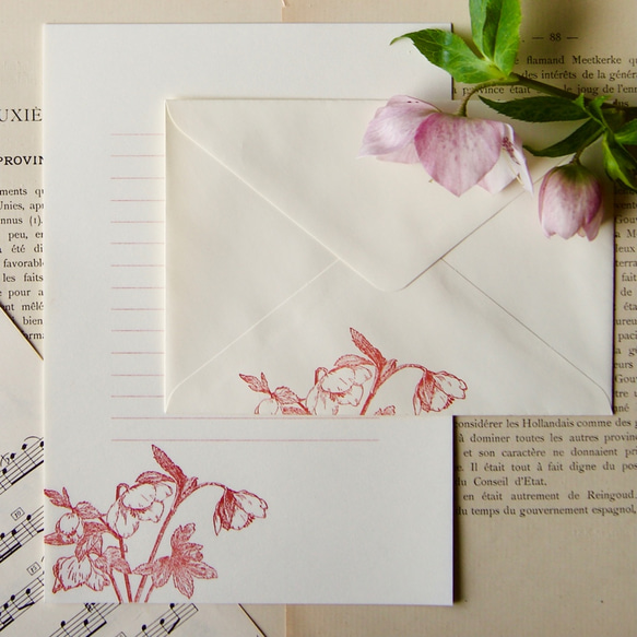 【信件套裝】聖誕玫瑰/6件信紙+3個信封 第4張的照片