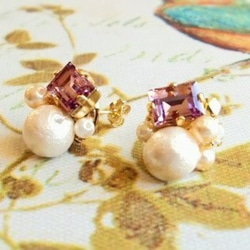 廣場珠寶和珍珠耳環（紫水晶） 第4張的照片