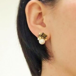 方形Bijoux和珍珠耳環（煙熏石英） 第2張的照片