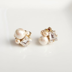 方形Bijoux和珍珠耳環（水晶） 第2張的照片